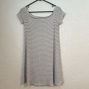 Old Navy Swing Dress Black White Stripe Off The Shoulder Cap Sleeves